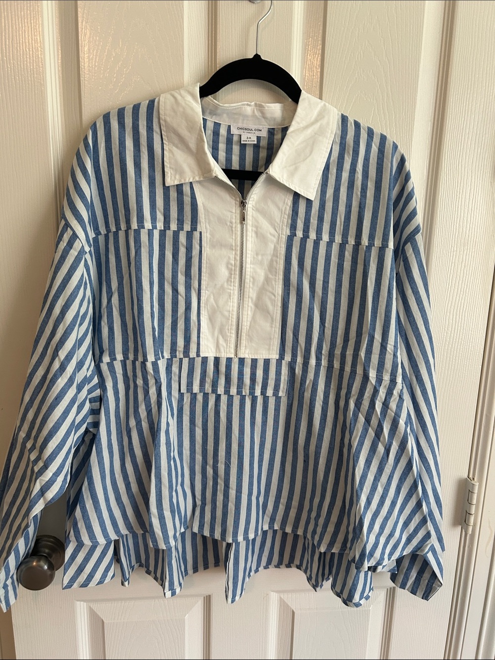 Chic Soul Blue & White Striped Pullover Shirt